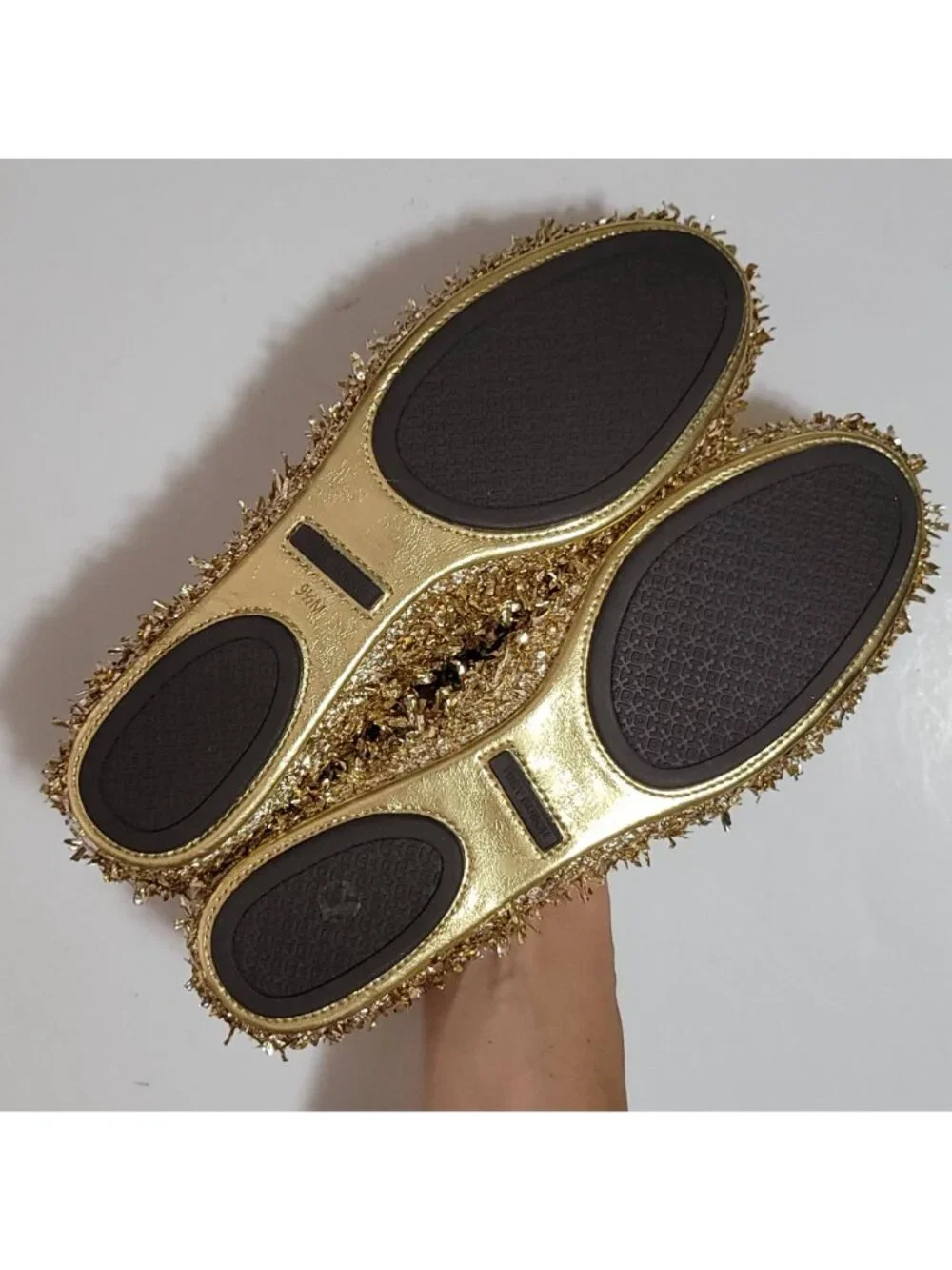 NEW Tory Burch Minnie Travel Embellished Flats Gold Confetti Glam Womens 9.5